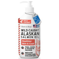 Chew + Heal Labs: botella de aceite de salmón salvaje de Alaska, 16 oz para perros y gatos.