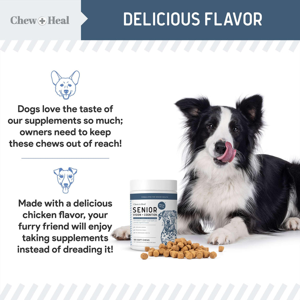 Chew + Heal Labs beta caroteno para visión saludable y apoyo ocular.