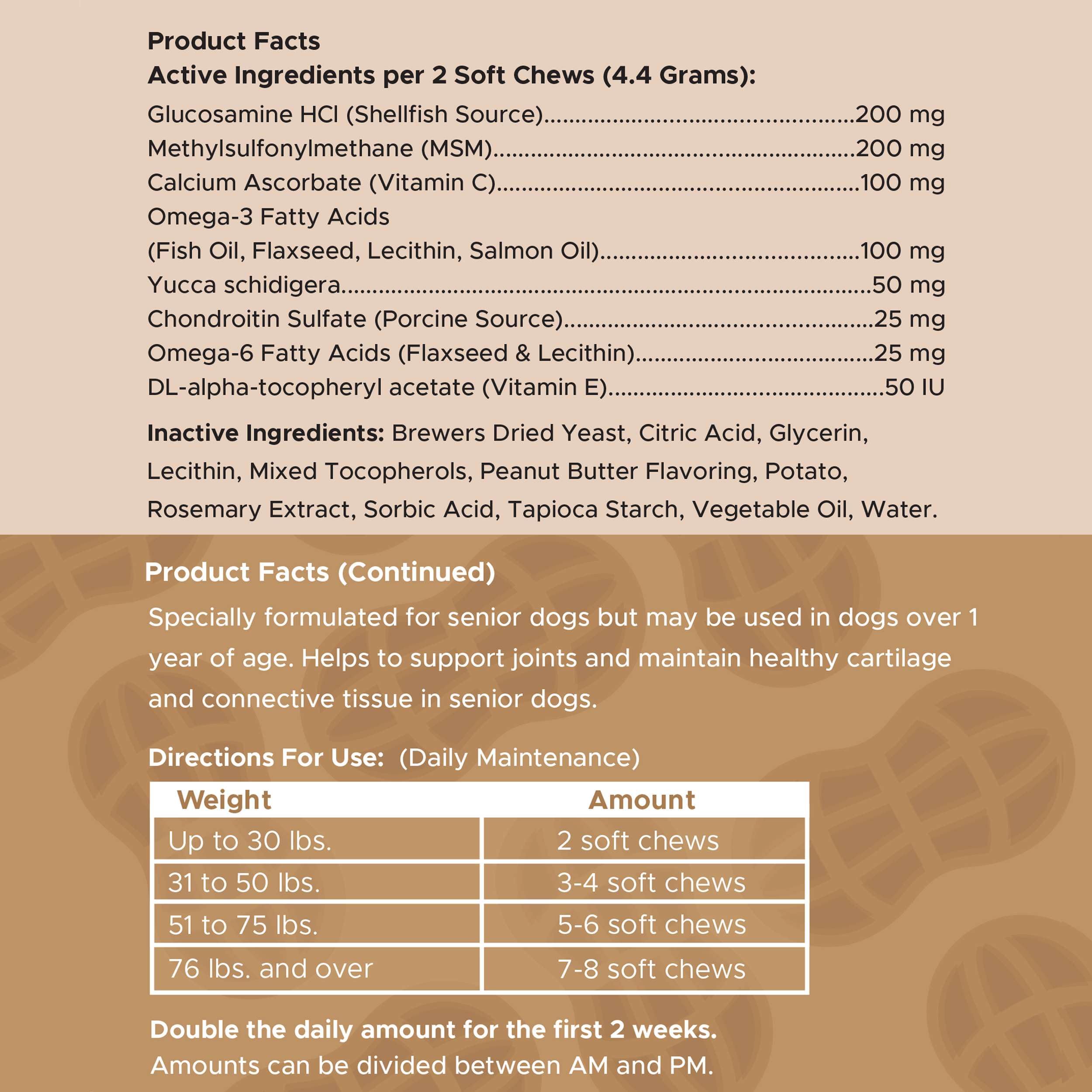 Dosis diaria para perros senior con Chew + Heal Labs, multivitamínico práctico.