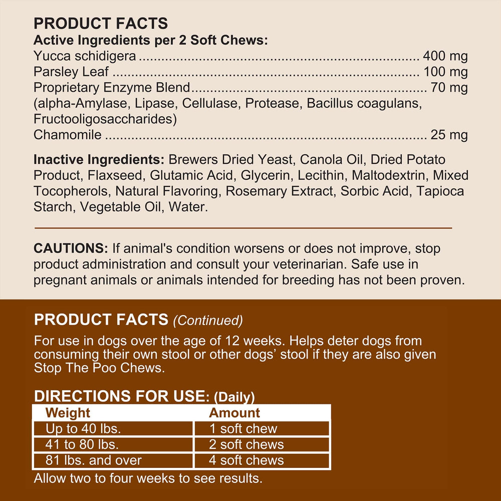 Chew + Heal Labs No Poo Chews, sabor pollo para cachorros y perros seniors.