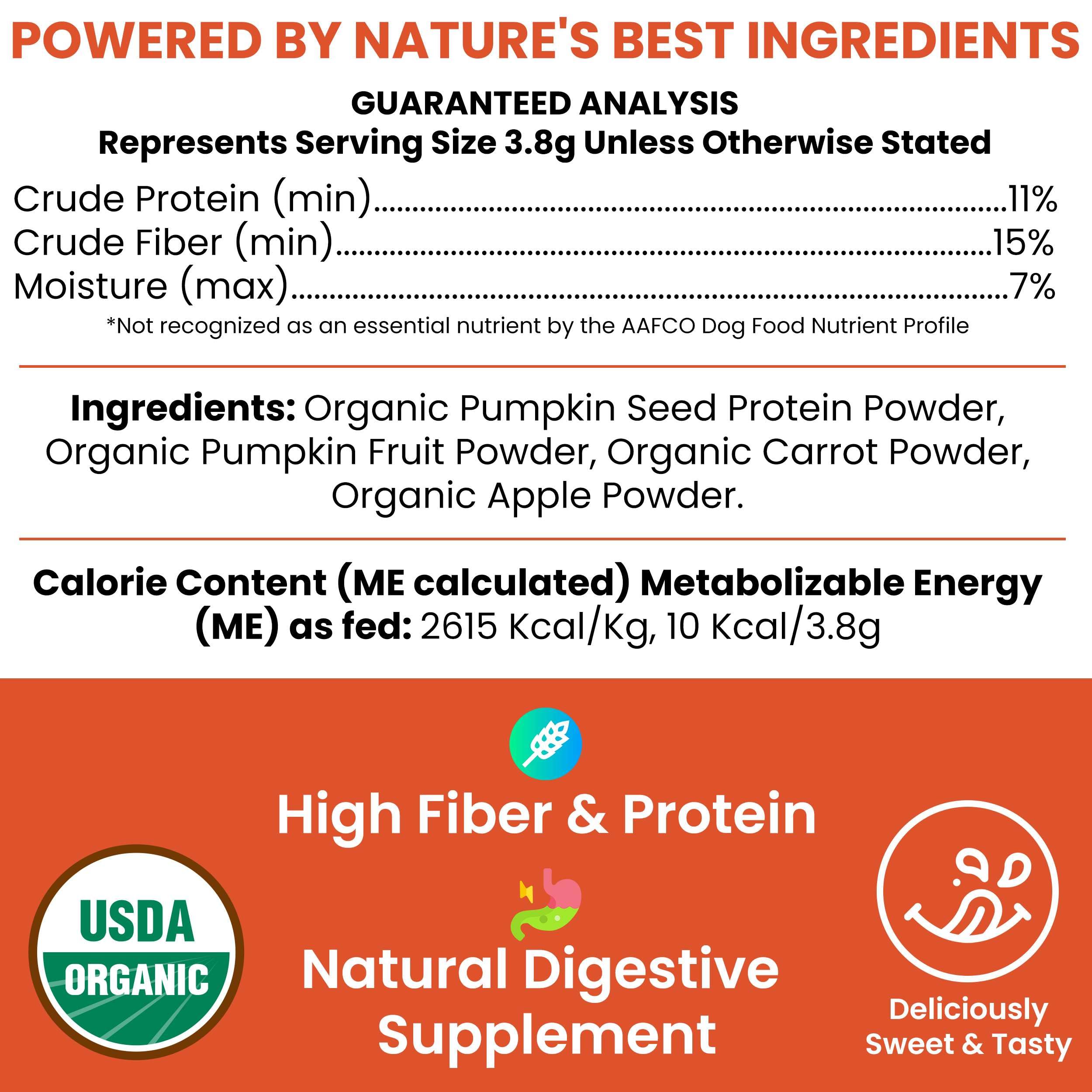 Chew + Heal Labs polvo de calabaza para perros con cucharita de 5cc para dosis precisa