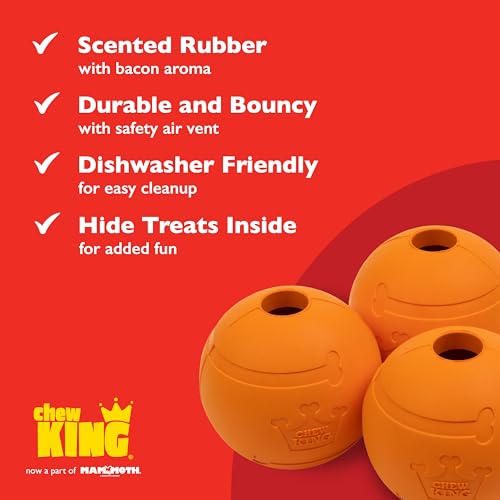 Chew King bola de goma sabor tocino con ventilación de seguridad durante el juego supervisado.