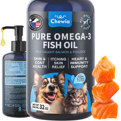 CHEWIA Aceite de Pescado en botella para perros y gatos, mejora la piel.