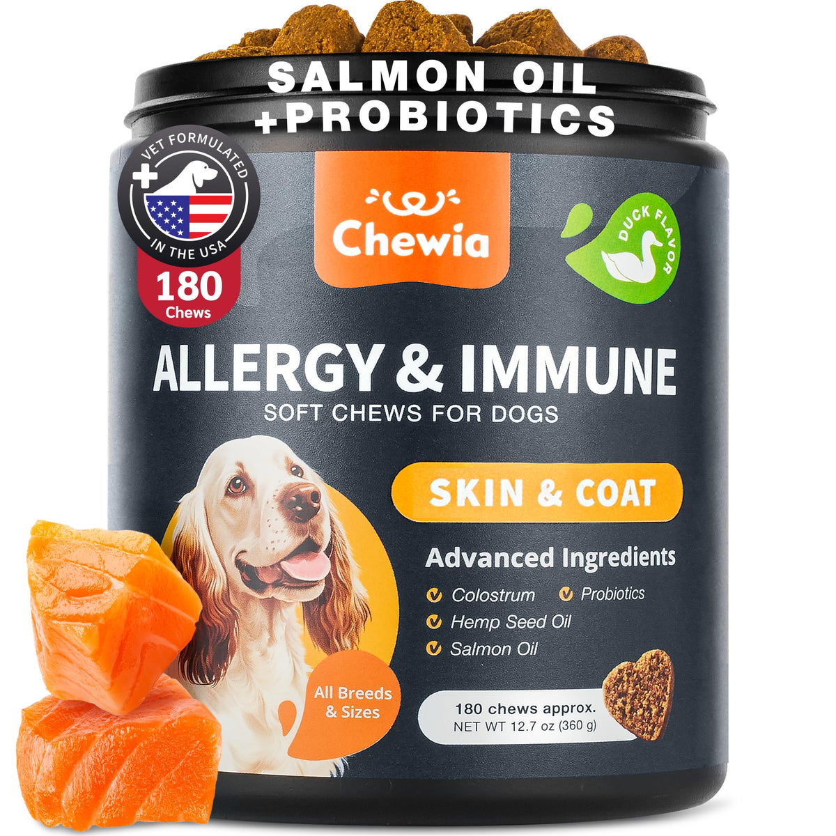 CHEWIA alergia-perro-dosis: apoyo suave para piel, respiración e inmunidad.