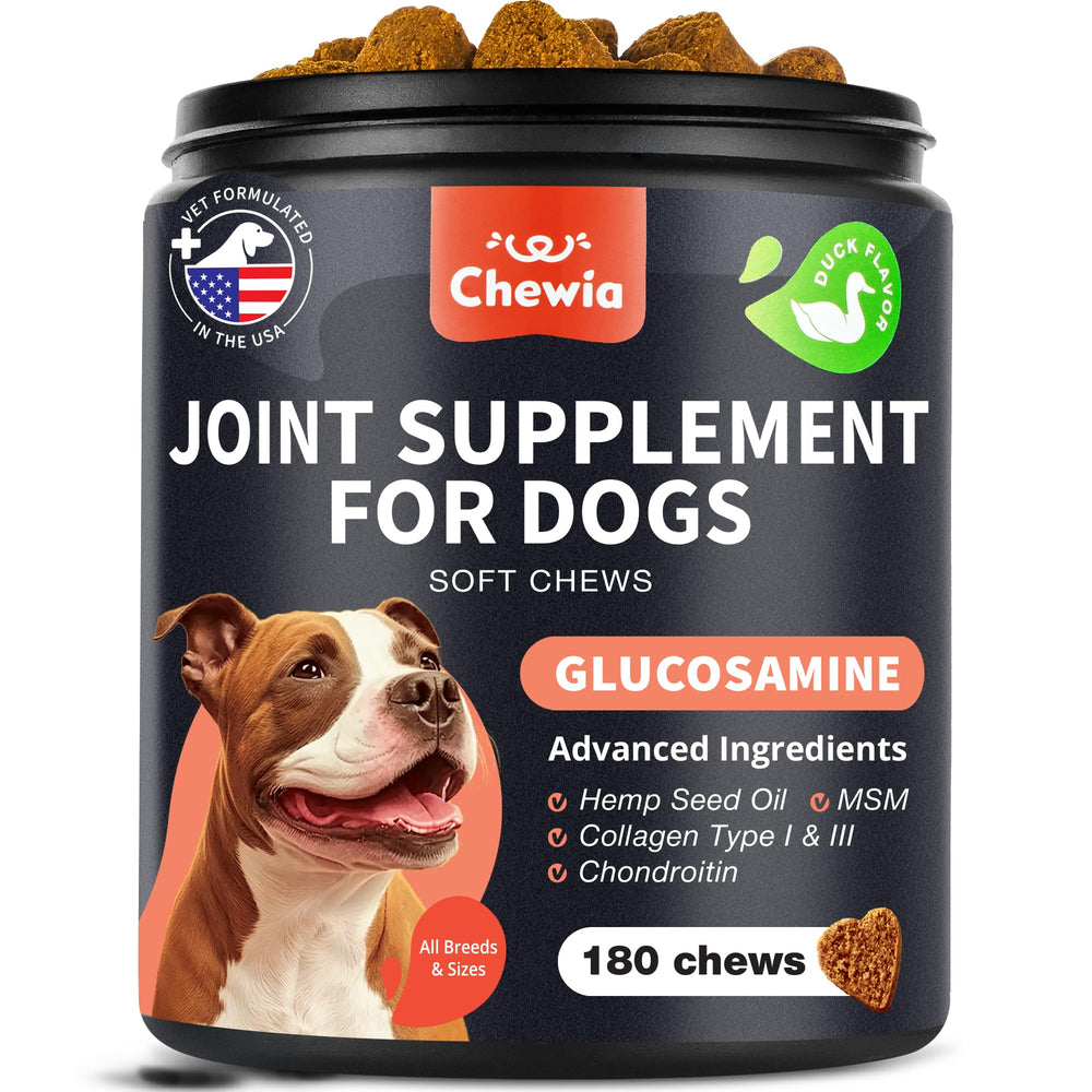 CHEWIA Glucosamina para perros, botella vertiendo, soporte diario para la movilidad.