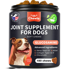 CHEWIA Glucosamina para perros, botella vertiendo, soporte diario para la movilidad.