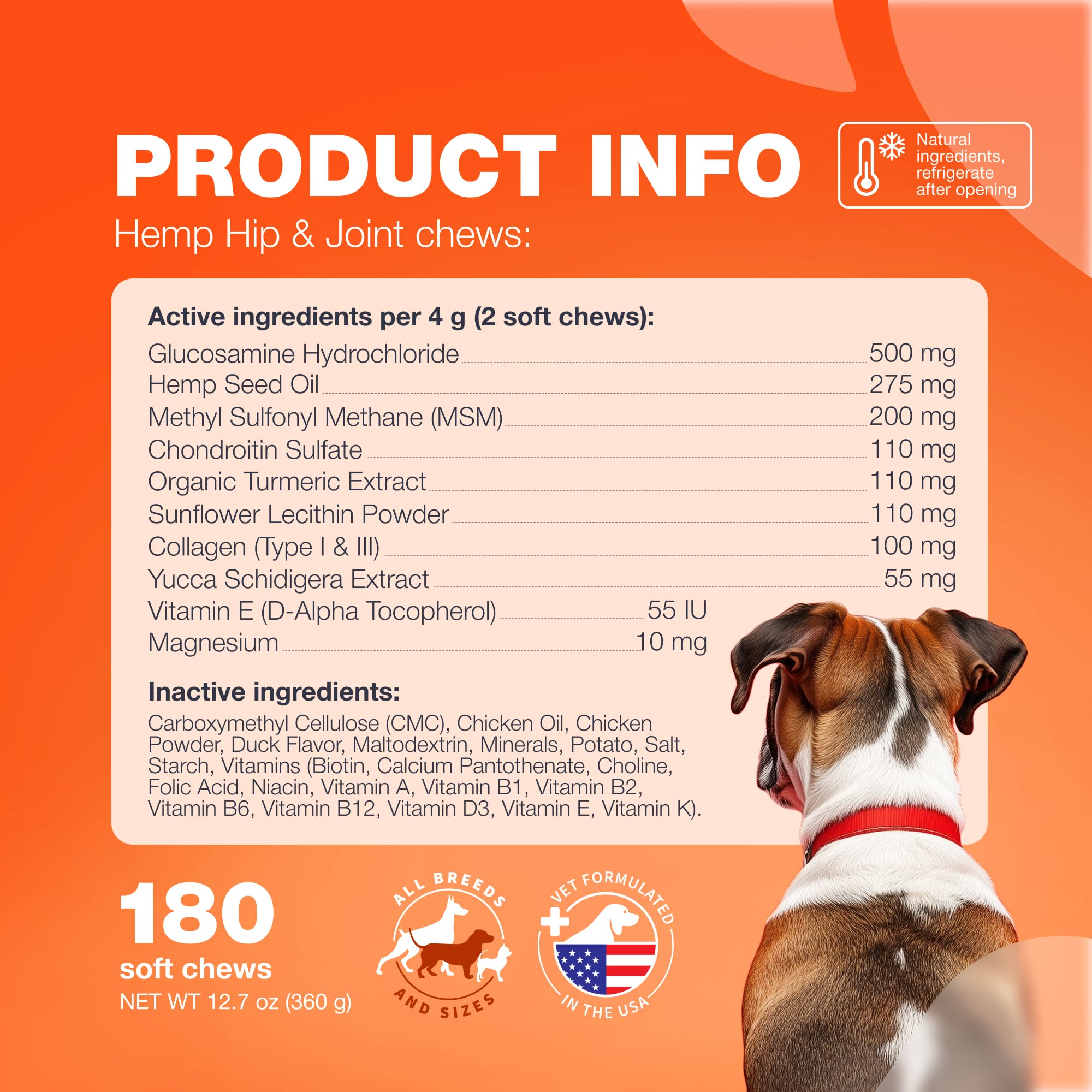 CHEWIA Glucosamina para perros, para razas grandes, soporte de articulaciones.