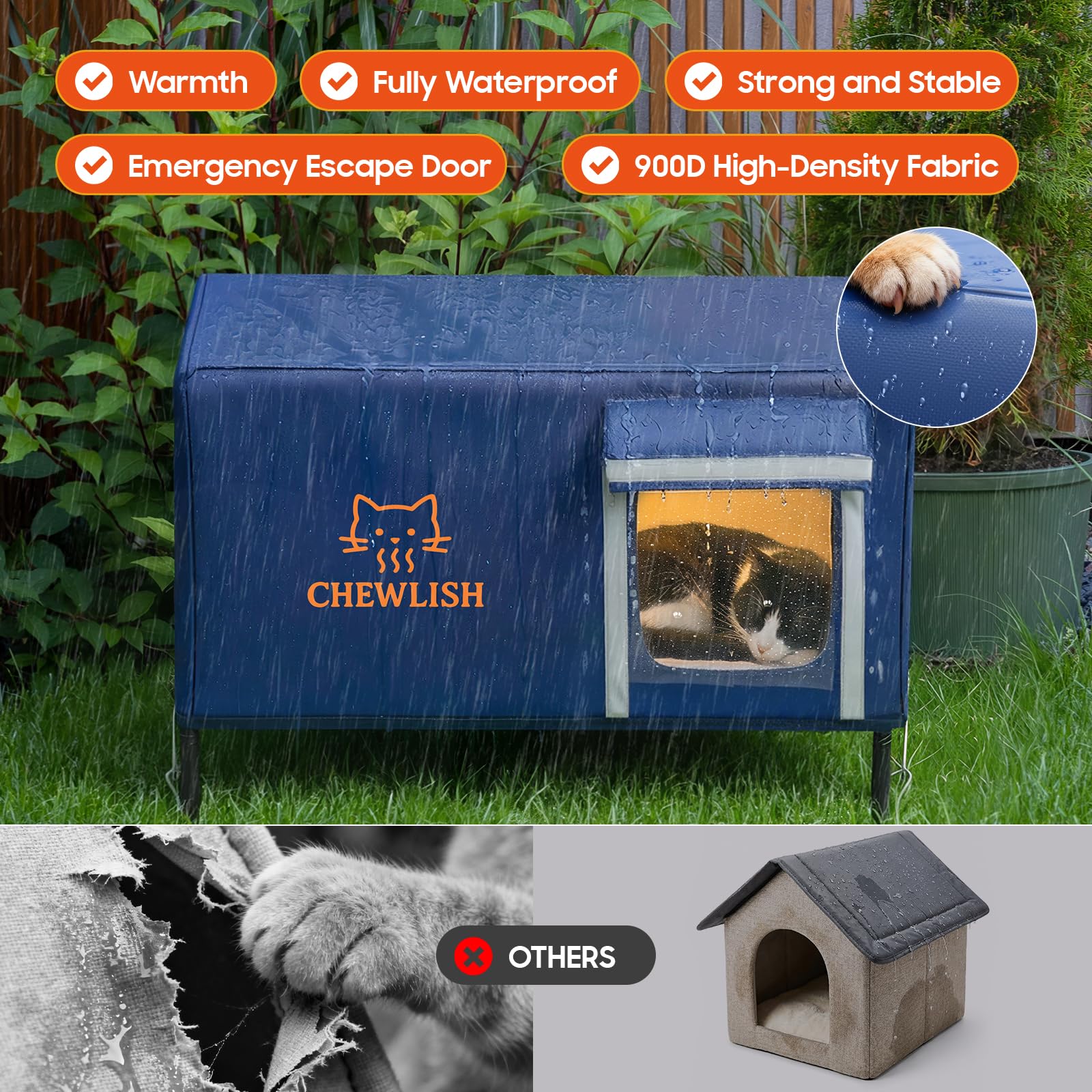 Chewlish: estructura-reforzada, diseño resistente a lluvias y nieve.