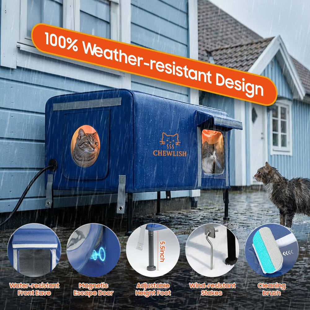 Chewlish: casa-gato-exterior-impermeable, protección contra lluvia y viento.