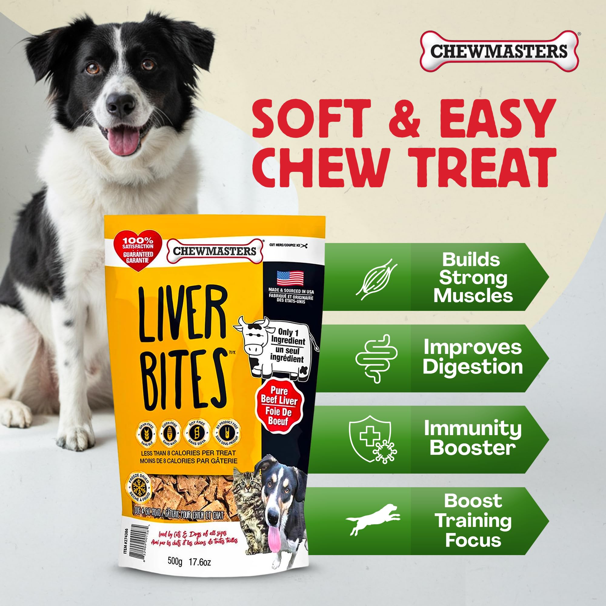Chewmasters Higado Puro: primer plano de bocaditos, proteína de alta calidad