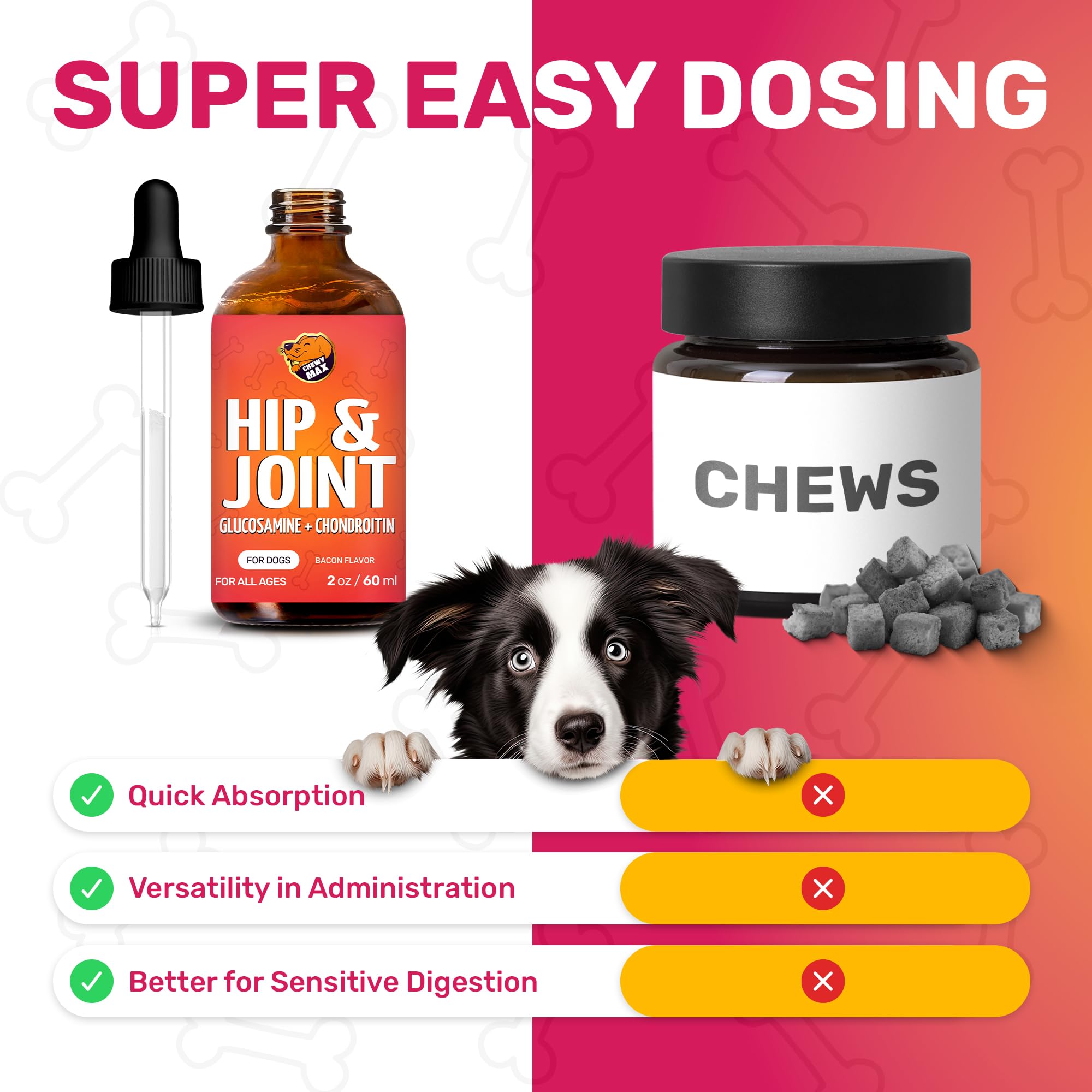 Chewy Max Glucosamina para perros, fácil de medir y dosis precisa.
