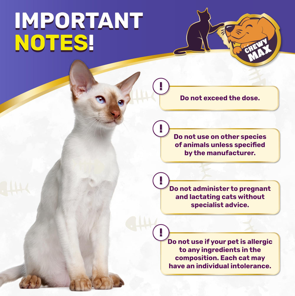 Etiqueta del producto Chewy Max L-Lisina para gatos con indicaciones.