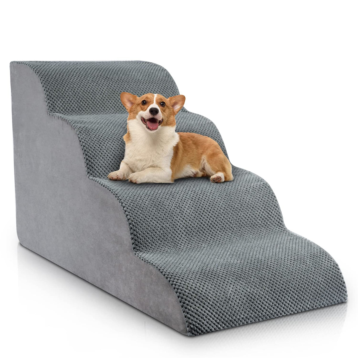 Chic Threads escalones para perro, cuatro pasos, acceso seguro a cama alta