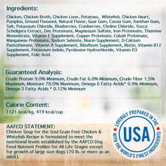 Ingredientes reales de Chicken Soup for the Soul: pollo, pescado y vegetales.