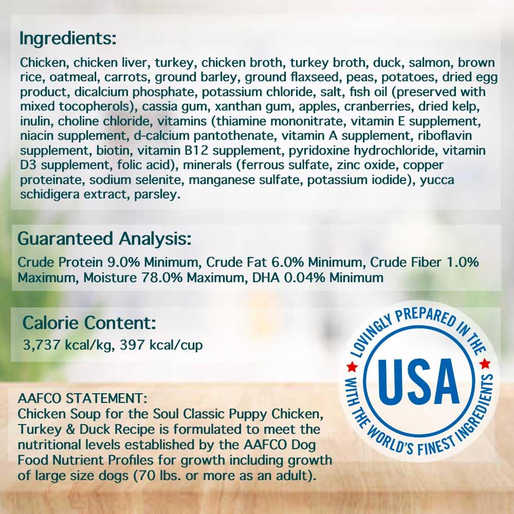 Chicken Soup for the Soul: omega-3 y omega-6 para piel y pelaje brillantes.