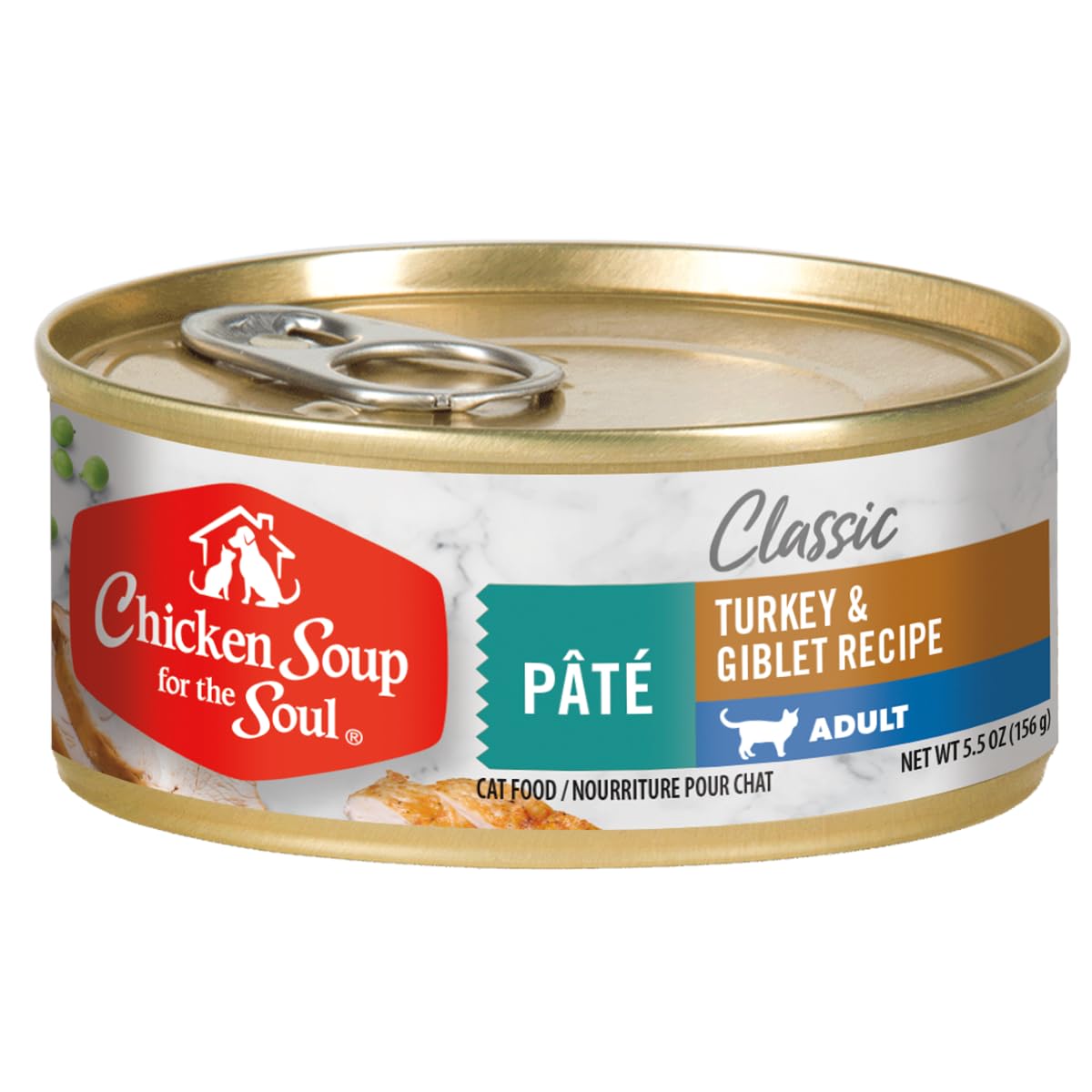 Chicken Soup for the Soul: lata para gato adulto con pavo y menudillos, sabor delicioso.