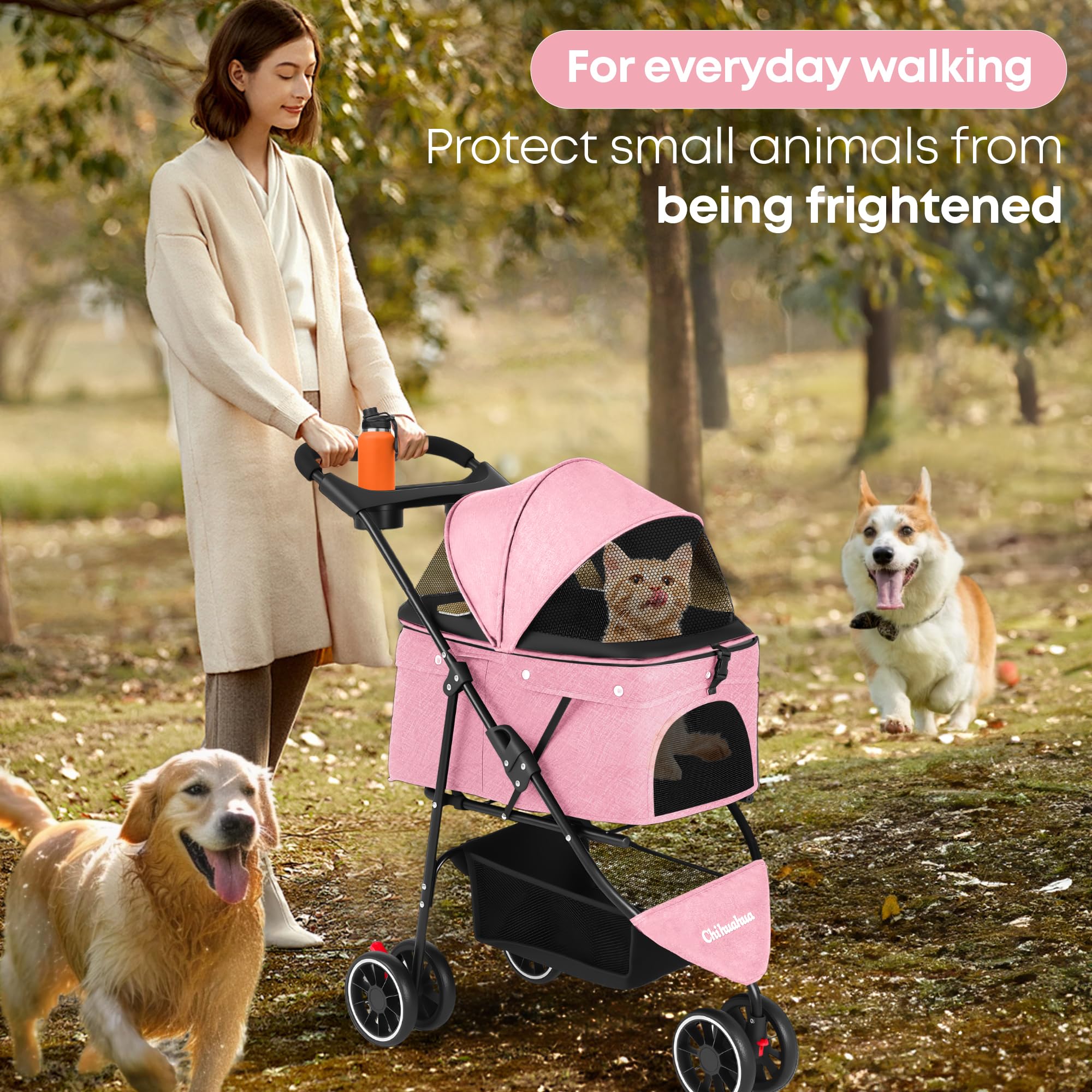 Paseador Chihuahua con dos portavasos y bolsa de almacenamiento para accesorios