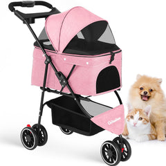 Paseador de mascotas Chihuahua con tres ruedas en rosa para paseos suaves