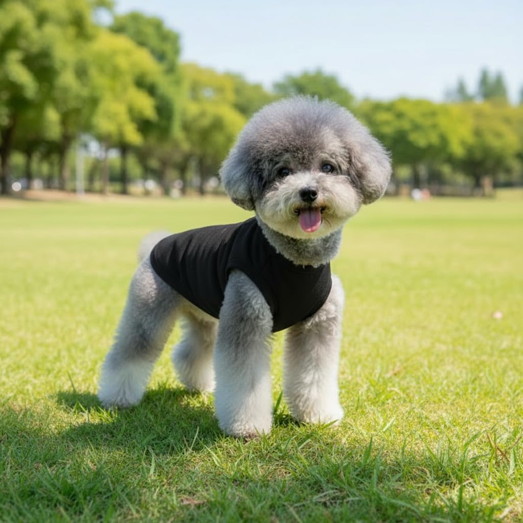Chol&Vivi camiseta de algodón para perro en negro, tela transpirable.