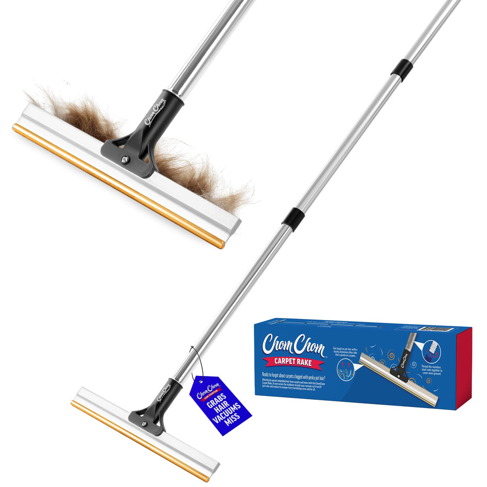 ChomChom rastrillo para alfombras con dientes de cobre y pelos incrustados.