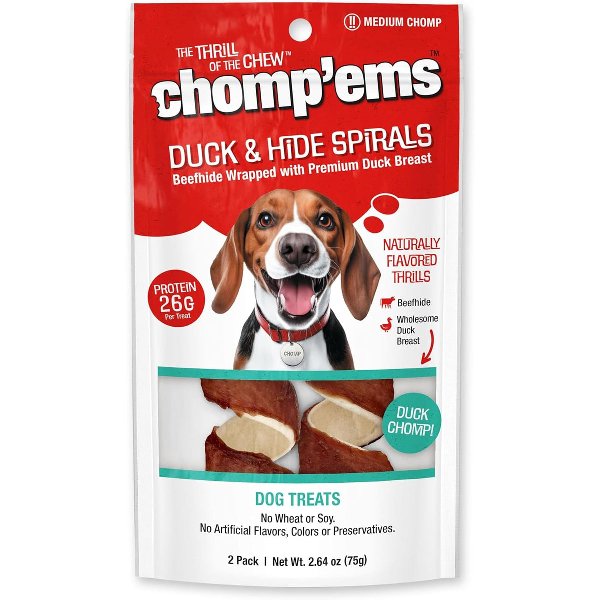 CHOMP 'EMS masticables premium en empaque práctico para perros.