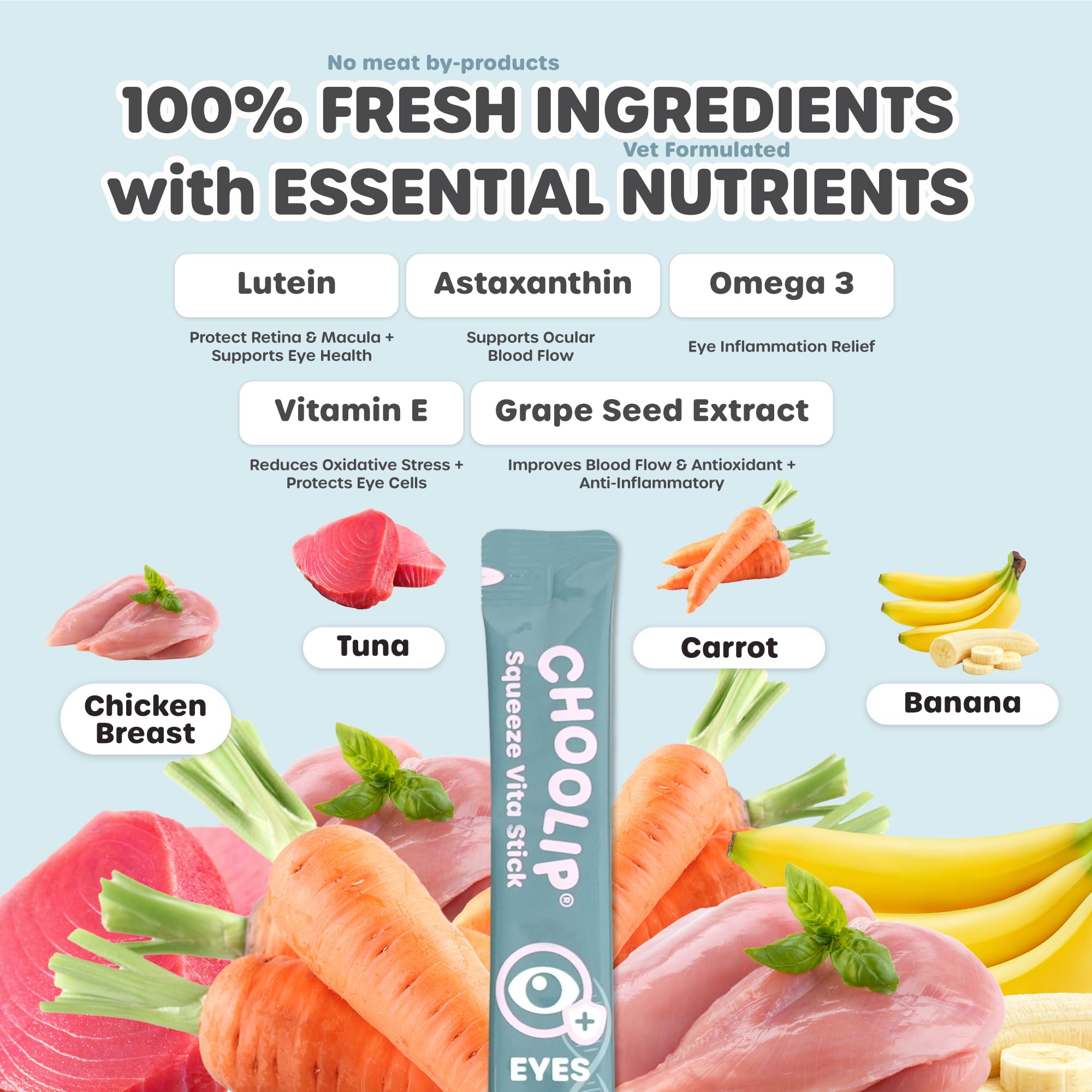 Choolip Squeeze Vita Stick, ingredientes pollo y atún, sabor atractivo