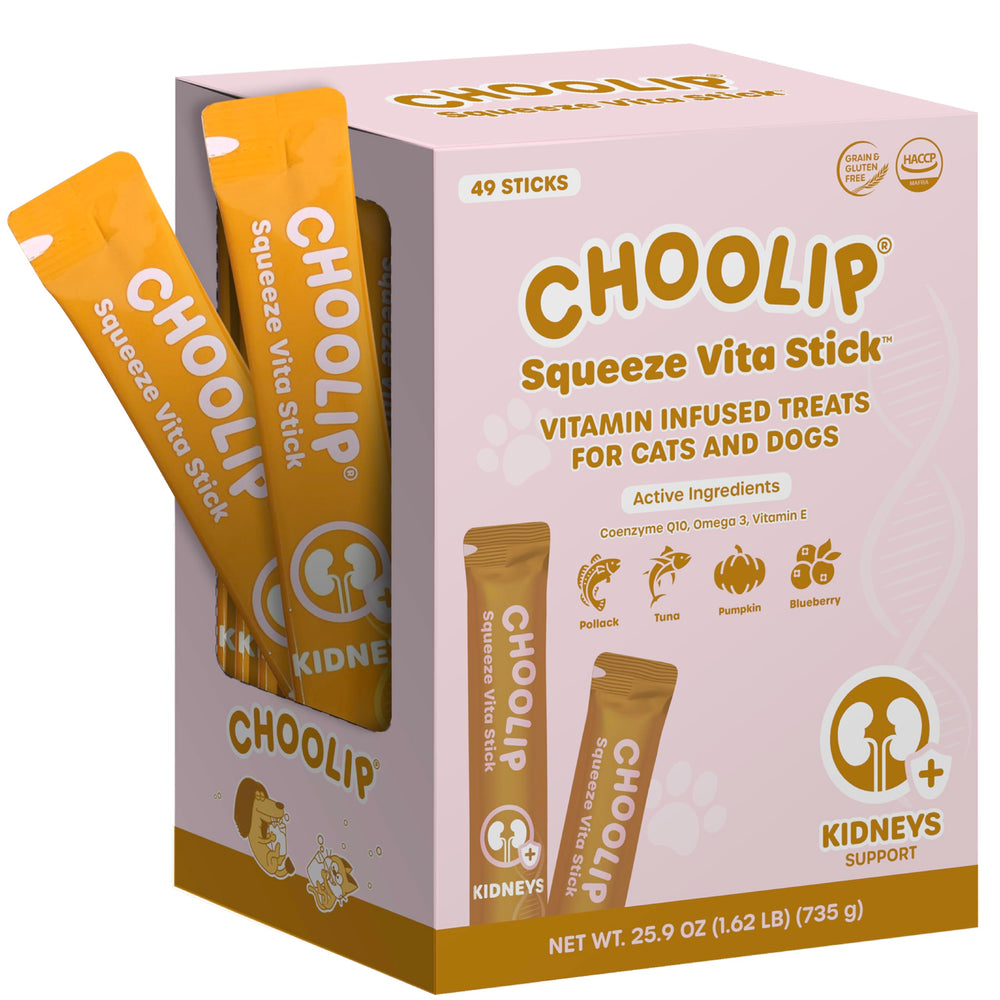 Choolip Squeeze Vita Stick con puré de atún y pollock, ideal como premio proteico.