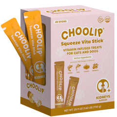 Choolip Squeeze Vita Stick con puré de atún y pollock, ideal como premio proteico.