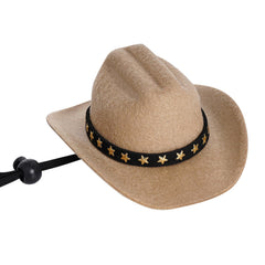 Choyaxo sombrero vaquero para mascota, vista lateral, ideal para fotos memorables.