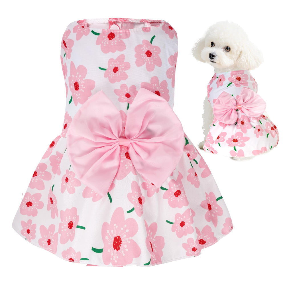 Choyaxo vestido floral para perro, vista frontal, ideal para paseos con estilo.