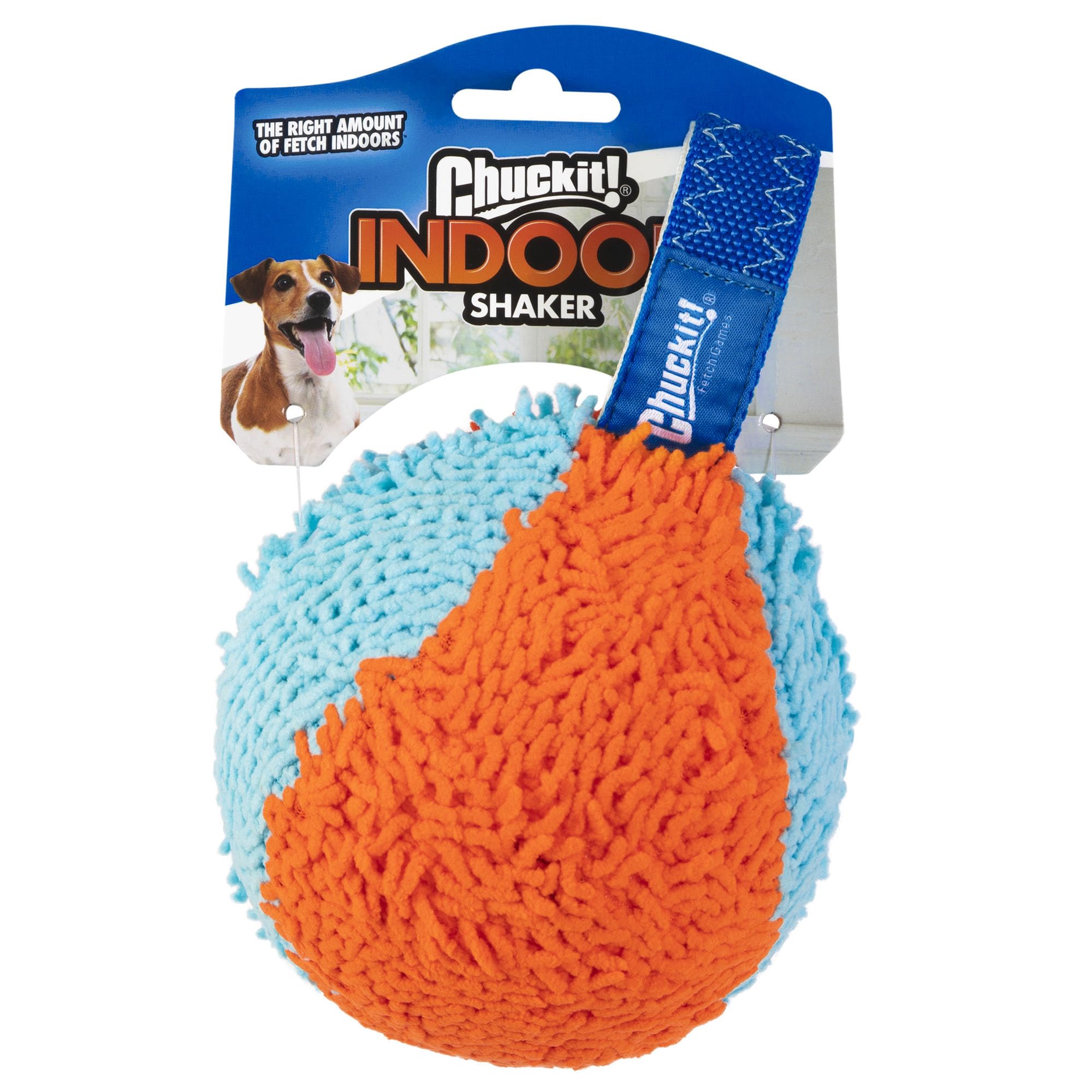 Chuckit! Indoor Fetch Shaker frente, ideal para juego interior sin dañar el suelo.