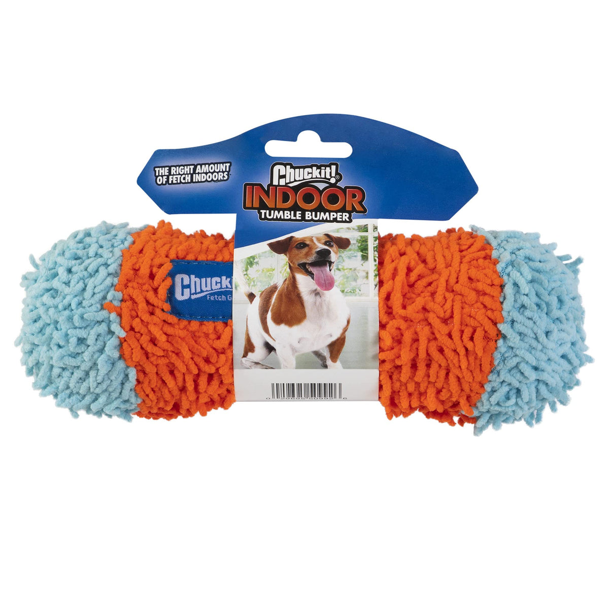 Chuckit! Indoor Fetch Tumble Bumper en naranja y azul, ideal para juego interior seguro.