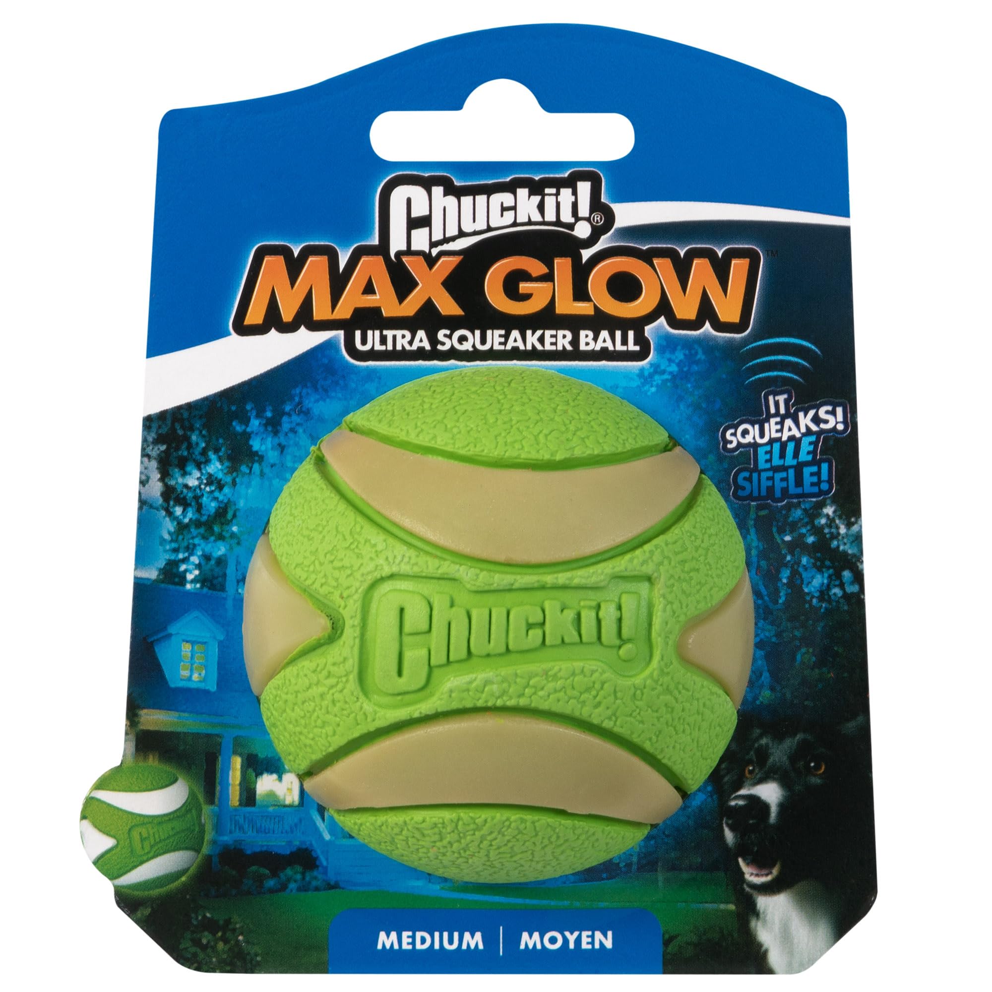 Bola Chuckit! Max Glow Ultra Maullador con rebote alto para juego dinámico.