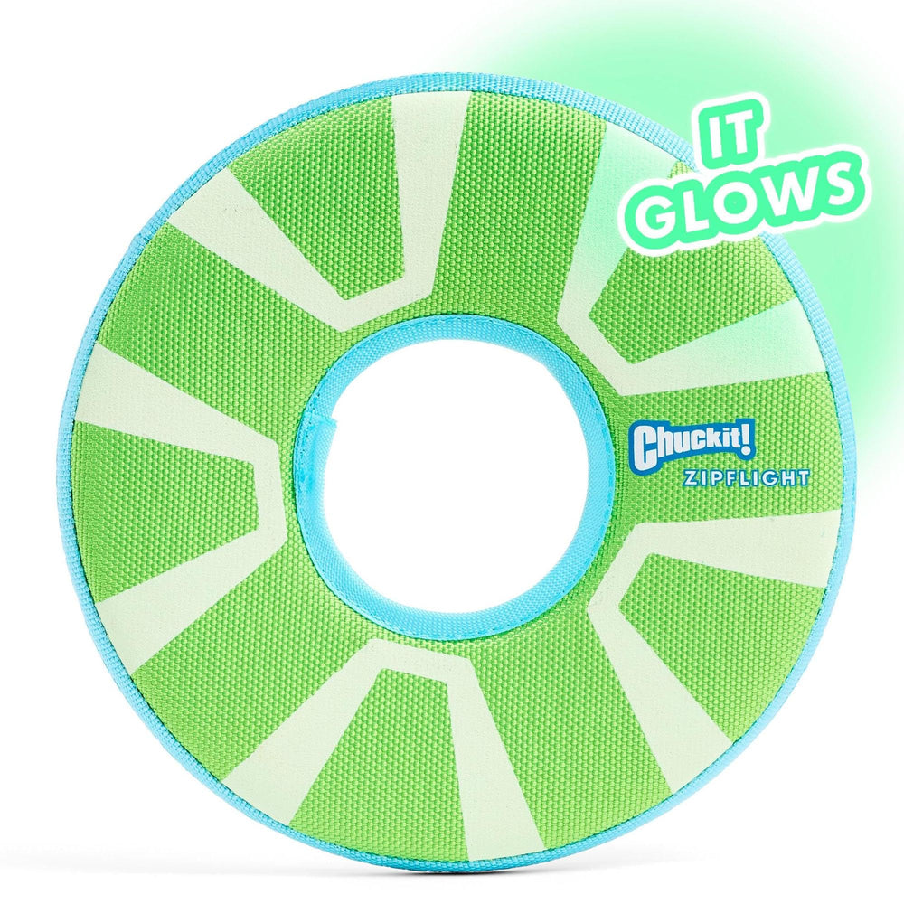 Chuckit! Max Glow Zipflight material poliéster duradero cuida encías y dientes