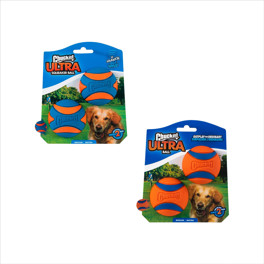 Chuckit! Ultra Ball Mediana en acción, lanzamiento medio para perros activos.