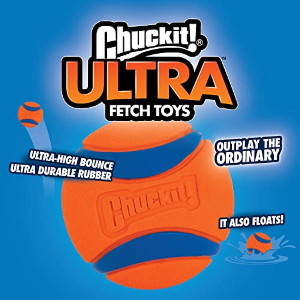 Chuckit! Ultra Ball con núcleo de goma duradero para sesiones largas.