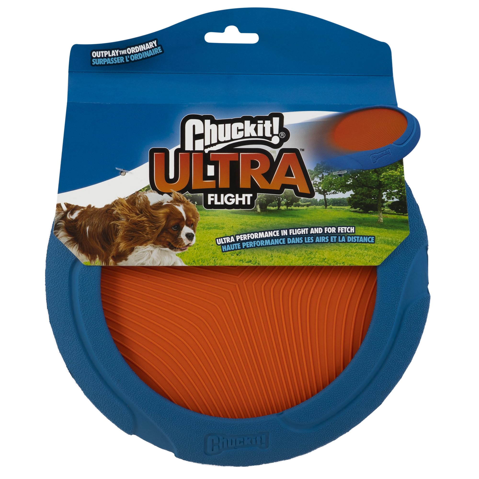 Chuckit Ultra Flight en acción con lanzamiento muy largo para perros activos.