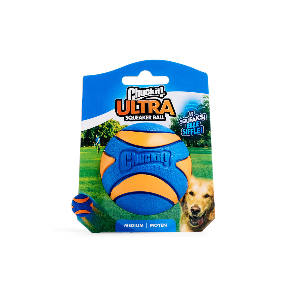Chuckit! Ultra Pelota con diseño naranja y azul para mejor visibilidad.