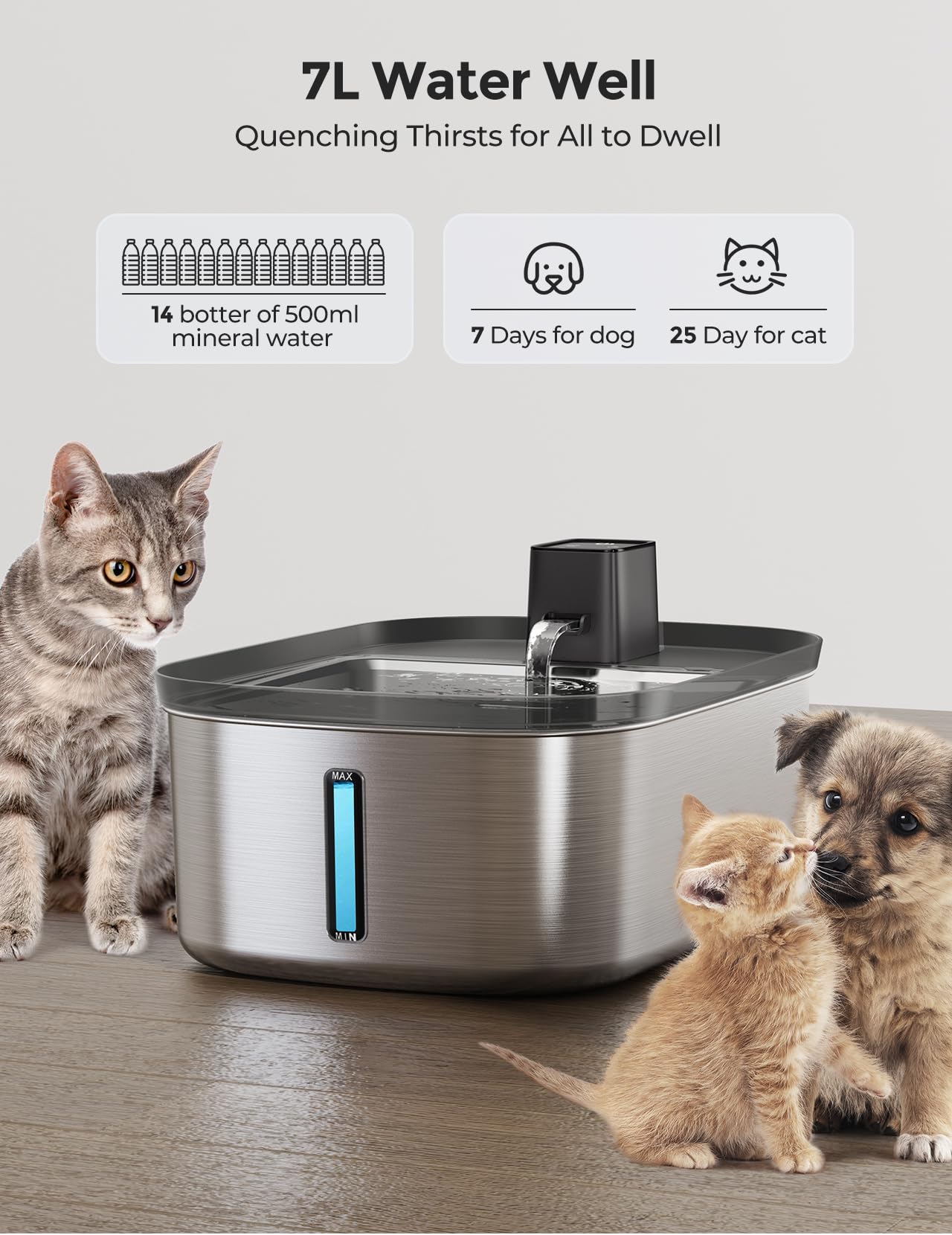 Sensor de movimiento detecta a la mascota a 1.5 m para dispensar.