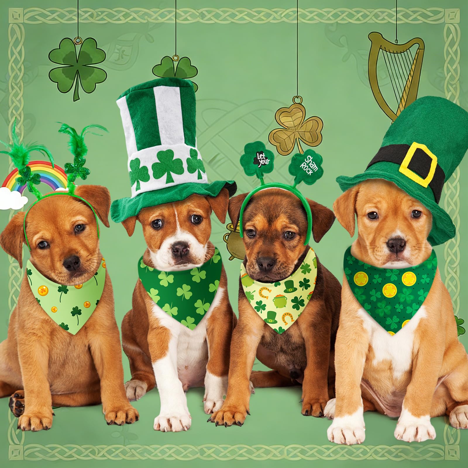 Bandana Chunful con sombrero verde, accesorio festivo para perros