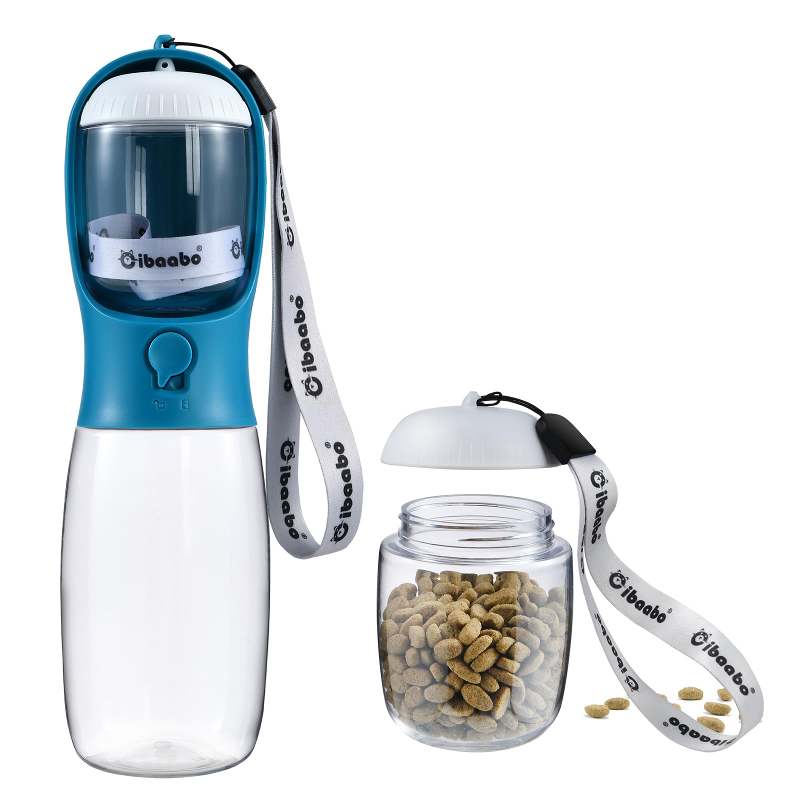 Cibaabo botella para perro con contenedor de comida, ideal para paseos.