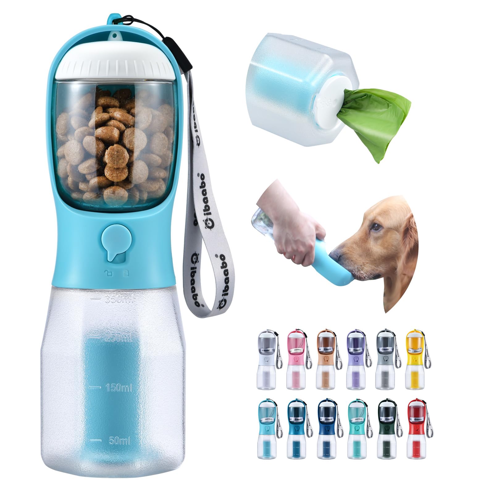 Cibaabo botella-agua-perro con contenedor-alimentos, ideal para paseos prolongados.
