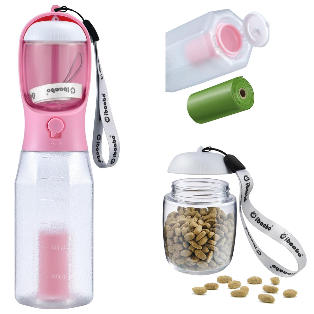 Cibaabo botella de agua para perros con contenedor de comida, ideal para salidas.