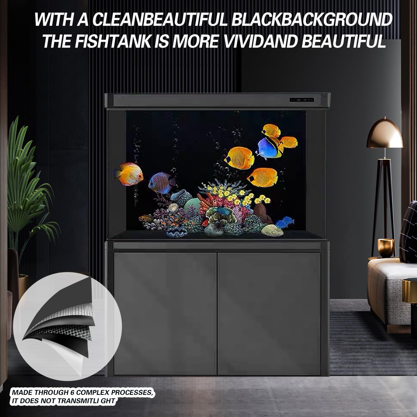 Fondo de acuario negro con adhesión estática CICK SEED, instalación sin pegamento