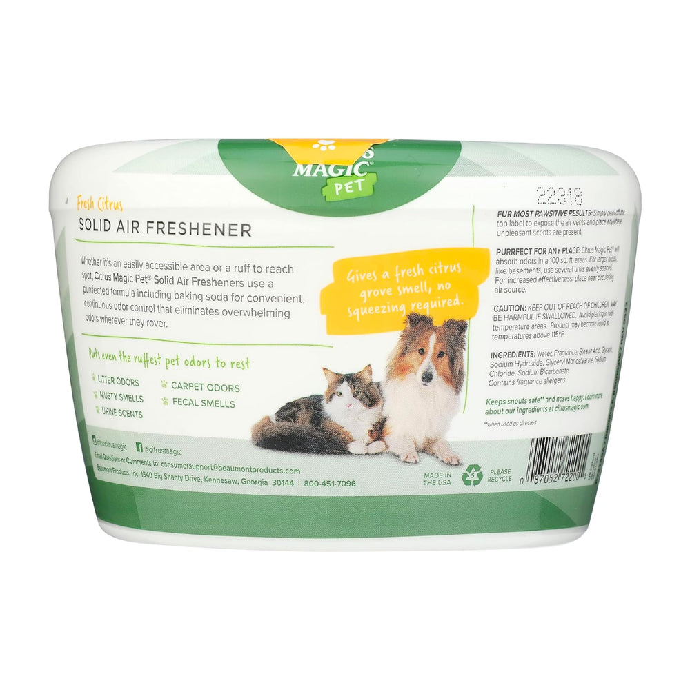 Citrus Magic Pet Solid Air Freshener, estilo botella, aroma cítrico para habitaciones de mascotas.