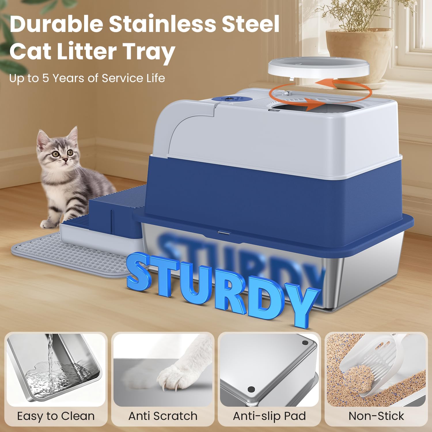 Cityflee caja-arena-gato-entrada-frontal: doble entrada para distintas personalidades felinas.