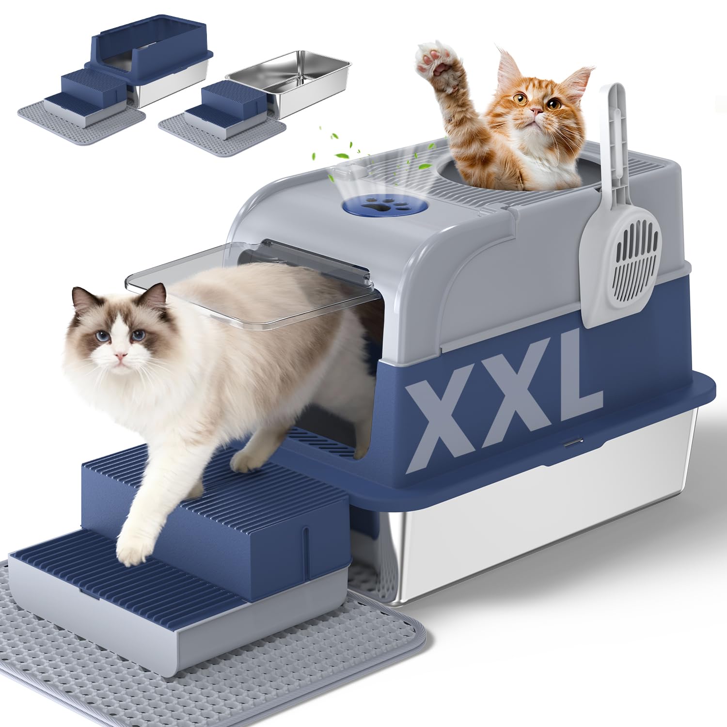 Cityflee caja-arena-gato-tapa-acero-inoxidable: privacidad y durabilidad para gatos grandes.