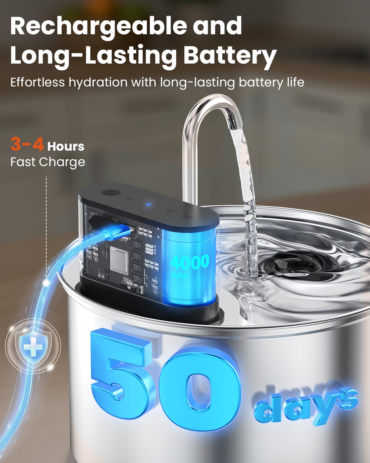 Cityflee fuente agua batería 4000mAh: larga autonomía para días entre recargas