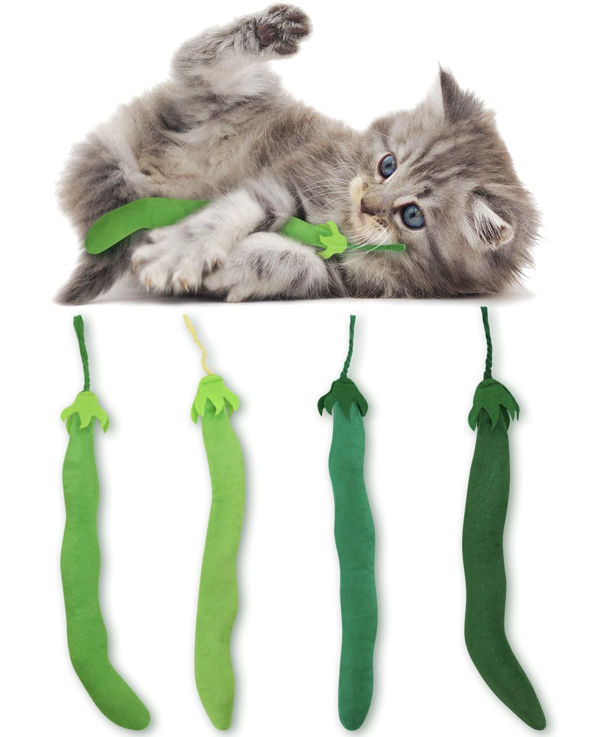 Juguete CiyvoLyeen frijol-verde para gatos, estimula juego activo.