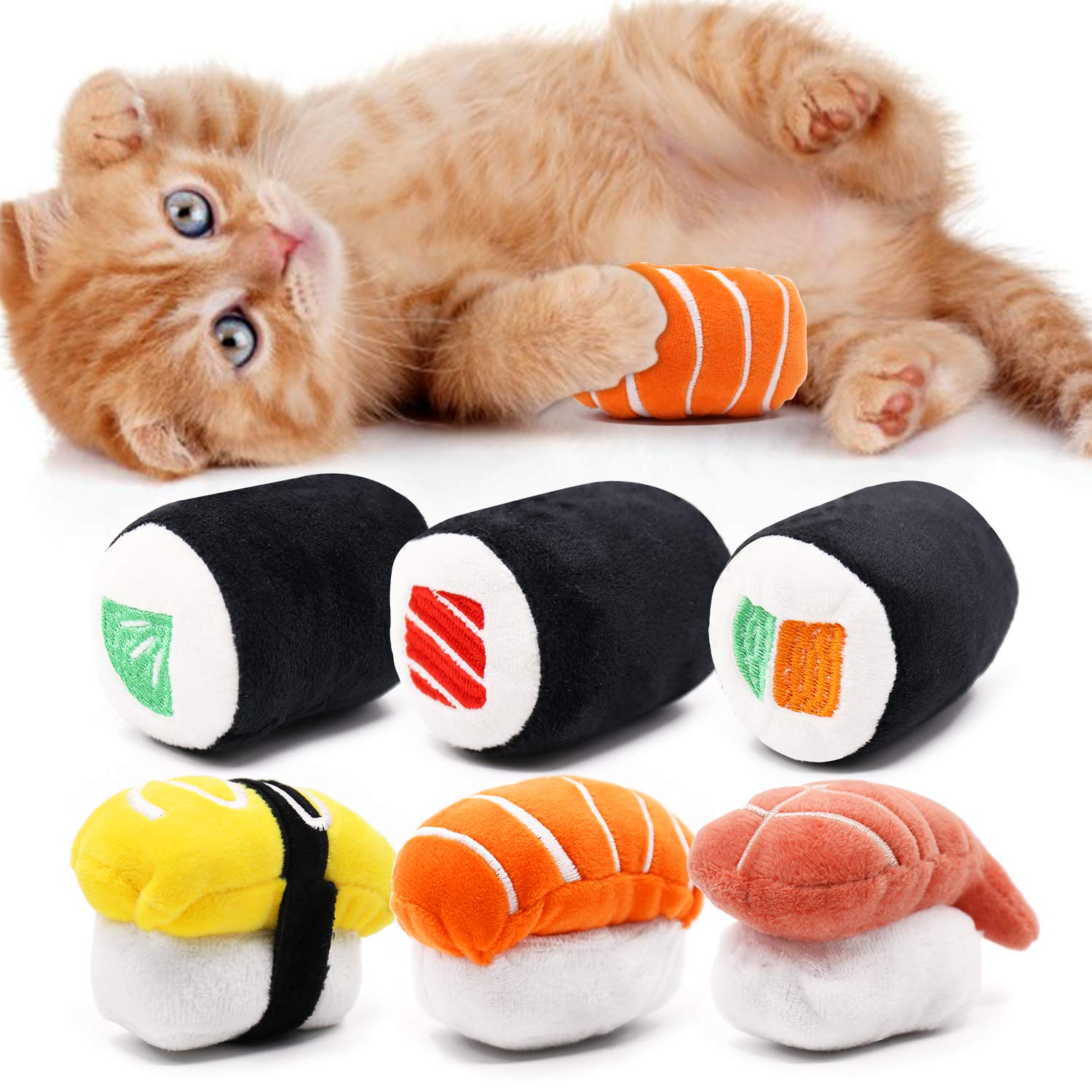 Juguete sushi CiyvoLyeen con atún para gatos; ideal para morder y jugar.